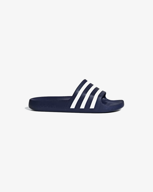 Adilette Aqua Slides In Dark Blue And Cloud White