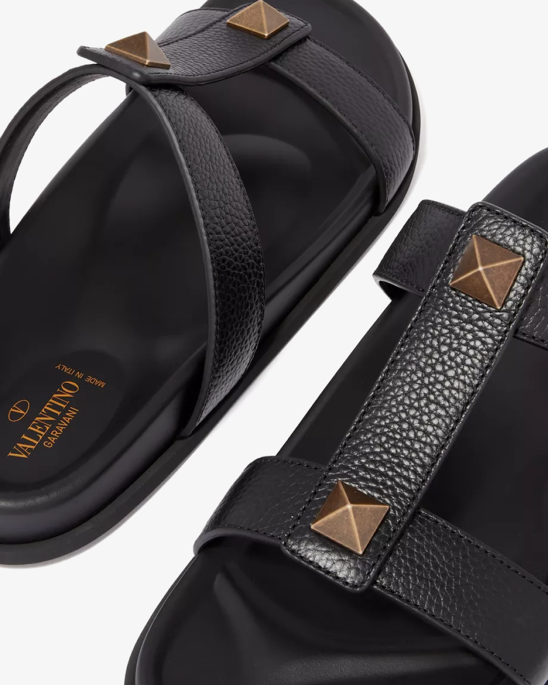 Valentino Garavani Roman Stud Slide Sandals in Cowhide - Black