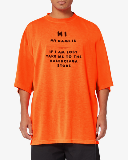 Balenciaga Hi My Name Is Wide Fit T-shirt (Orange)