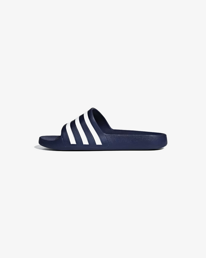 Adilette Aqua Slides In Dark Blue And Cloud White