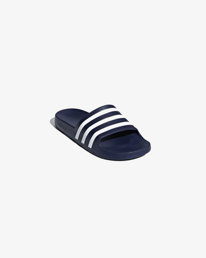 Adilette Aqua Slides In Dark Blue And Cloud White