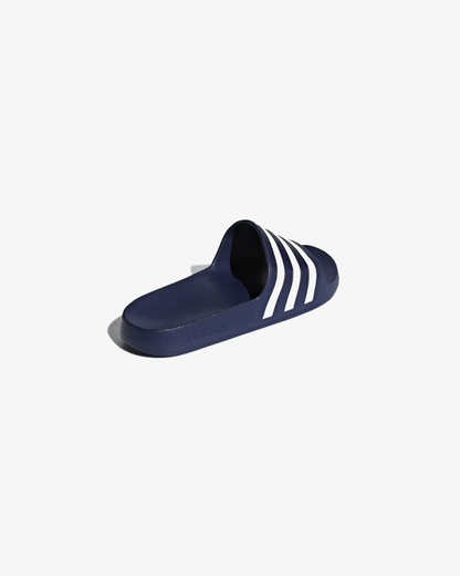 Adilette Aqua Slides In Dark Blue And Cloud White