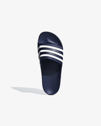 Adilette Aqua Slides In Dark Blue And Cloud White
