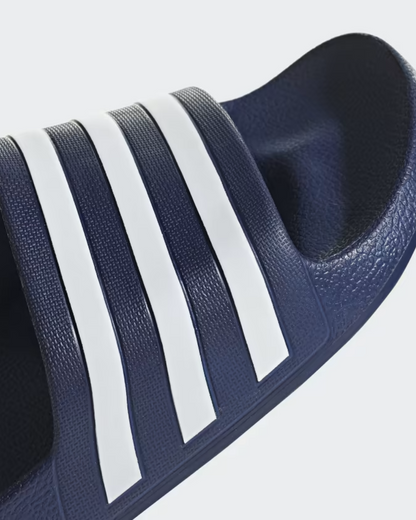 Adilette Aqua Slides In Dark Blue And Cloud White