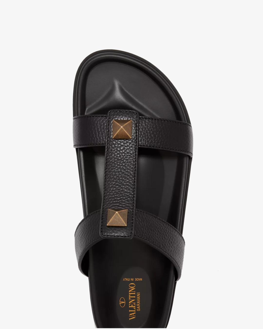 Valentino Garavani Roman Stud Slide Sandals in Cowhide - Black