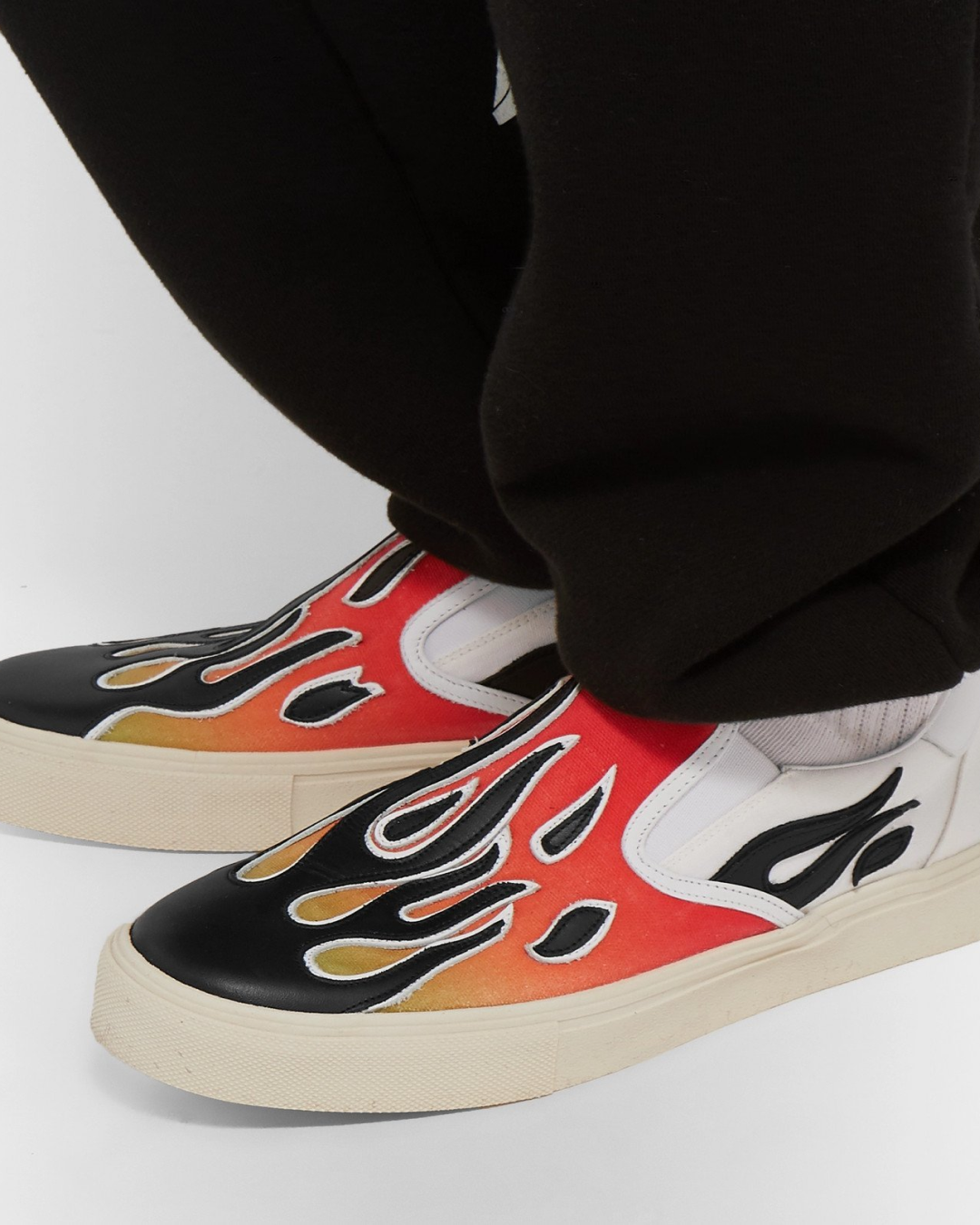 Amir Flame Leather-Appliquéd Canvas Slip-On Sneakers